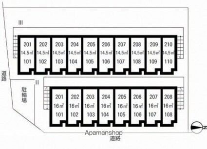 イナゲハイツⅢ[1K/14.5m2]の配置図