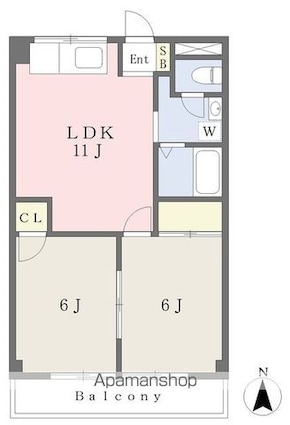 オックスフォードサーカス河原町[2LDK/48.6m2]の間取図