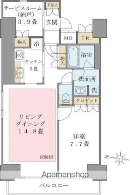 Ｂｒｉｌｌｉａ　ｉｓｔ　東雲キャナルコート[1SLDK/66.18m2]の間取図