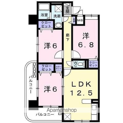 ディアコート　木太[3LDK/68.72m2]の間取図