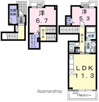 東京都立川市西砂町６丁目[2LDK/68.65m2]の間取図