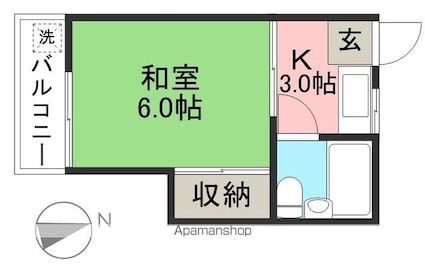 シャトーふみ[1K/23.18m2]の間取図
