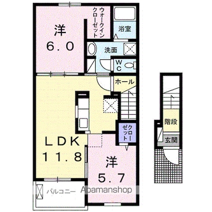 トリニティ岩村田　Ⅱ[2LDK/56.68m2]の間取図