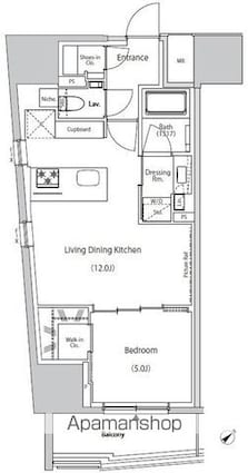 ザ・パークハビオ市ヶ谷ウエスト[1LDK/45.68m2]の間取図