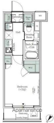 ＯＮＥＲＯＯＦＲＥＳＩＤＥＮＣＥＫＩＢＡＷＥＳＴ[1K/25.1m2]の間取図