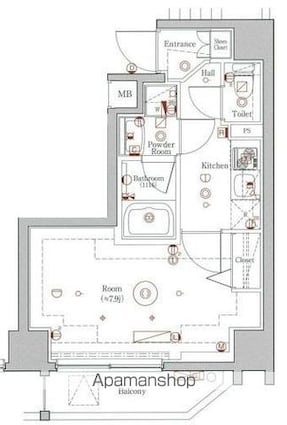 ジェノヴィア新御徒町スカイガーデン[1K/26.45m2]の間取図