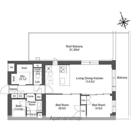 ルーウェ東大泉[2LDK/62.04m2]の間取図