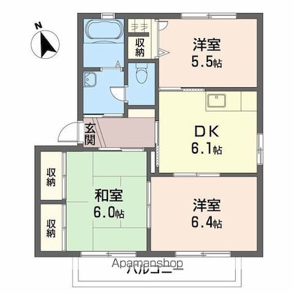バリュージュＭ・Ｔ　Ａ棟[3DK/54.07m2]の間取図