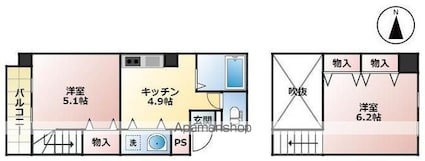 リューレント朝生田[2DK/46.35m2]の間取図