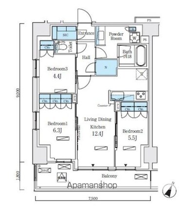 ロイヤルパークス赤羽ノース[3LDK/70m2]の間取図
