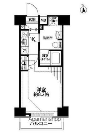 プレール・ドゥーク練馬中村橋[1K/25.74m2]の間取図
