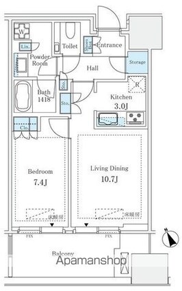 麻布台ヒルズレジデンスＢ棟[1LDK/53.7m2]の間取図