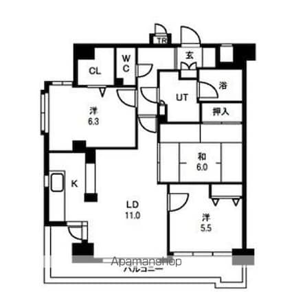 ダイアパレス花京院[3LDK/72.71m2]の間取図