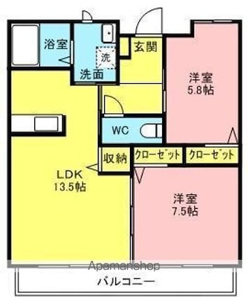 和歌浦ガーデンテラスＡ棟[2LDK/58.75m2]の間取図