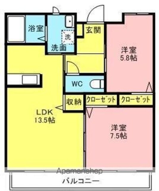 和歌浦ガーデンテラスＡ棟[2LDK/58.75m2]の間取図