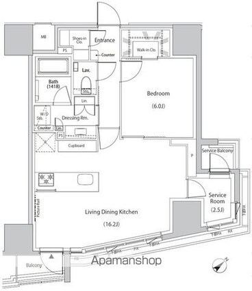 ザ・パークハビオ市ヶ谷イースト[1SLDK/58.94m2]の間取図