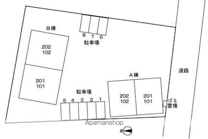 メゾン光峰Ａ棟[2DK/44.3m2]の配置図