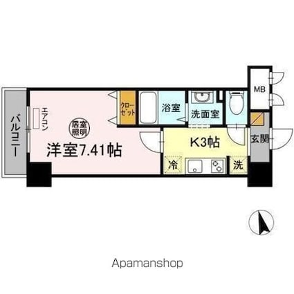 アンクレージュ西船橋[1K/25.46m2]の間取図