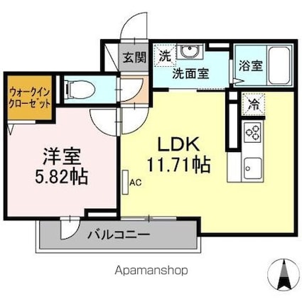 エクセリア中村北[1LDK/40.33m2]の間取図