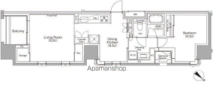 ザ・パークハビオＳＯＨＯ横浜関内[1LDK/54.2m2]の間取図