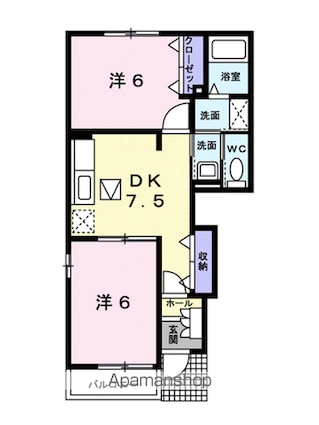 愛媛県松山市水泥町[2DK/44.82m2]の間取図