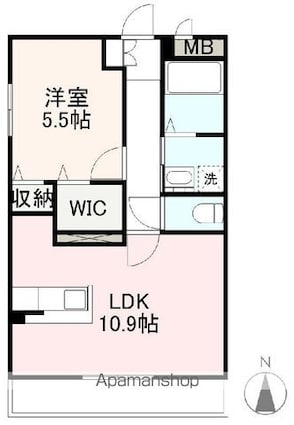ハイマート紙町[1LDK/43m2]の間取図
