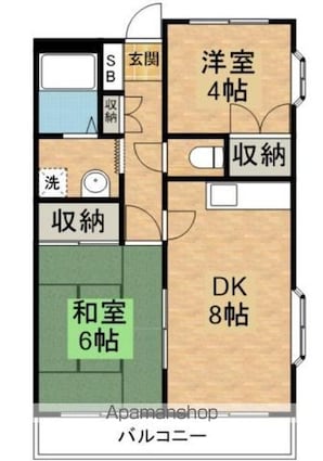 サンヒルズ徳丸[2DK/45.3m2]の間取図
