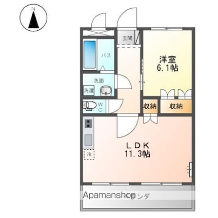 シャトーコリーヌ[1LDK/41.04m2]の間取図