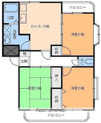 ヴァン・ヴェール久米[3DK/62.47m2]の間取図