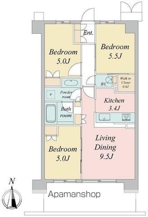 トラープランド蒼麗館[3LDK/61.8m2]の間取図