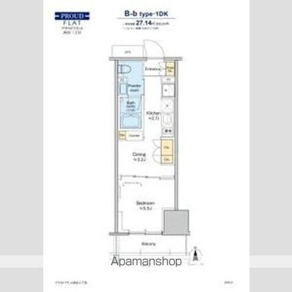 プラウドフラット四谷三丁目[1DK/27.14m2]の間取図