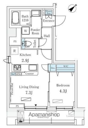 Ｒａｕｍ麻布十番[1DK/39.2m2]の間取図