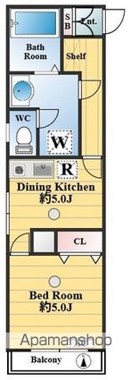 コーポ山吹[1DK/26.22m2]の間取図