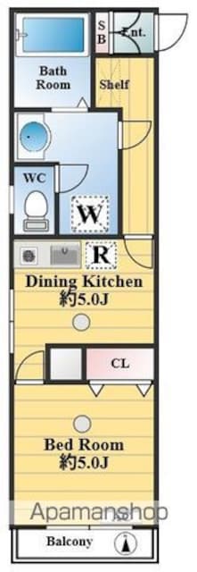 コーポ山吹[1DK/26.22m2]の間取図
