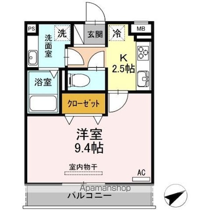 ヒールコート[1K/32.18m2]の間取図