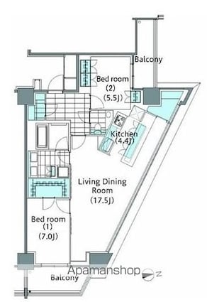 コンフォリア新宿イーストサイドタワー[2LDK/85.64m2]の間取図