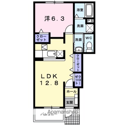 グリーンヒルミヤケⅡ[1LDK/46.49m2]の間取図