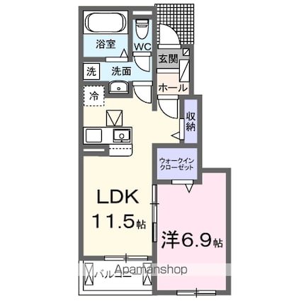 Ｈｅａｒｔ未来　寒川２　Ｂ[1LDK/44.2m2]の間取図