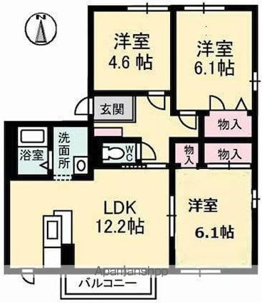 シャンベールＡ・Ｂ棟[3LDK/65.25m2]の間取図
