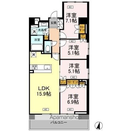 ロイヤルパークス仙台青葉通[3LDK/84.99m2]の間取図