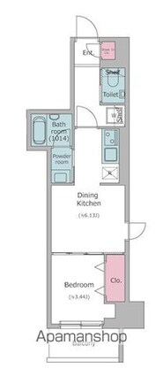 ドゥーエ入谷Ⅰ[1DK/25.75m2]の間取図
