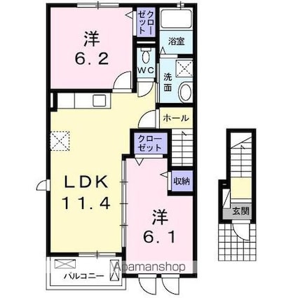 ポムドテールＴ[2LDK/55.86m2]の間取図