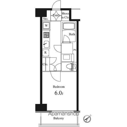 プライマル小石川[1K/25.05m2]の間取図