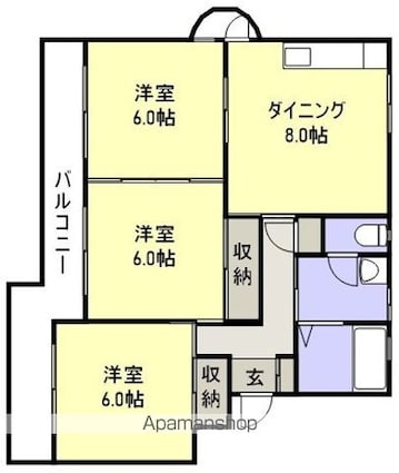 サンライズ西村[3DK/66.59m2]の間取図