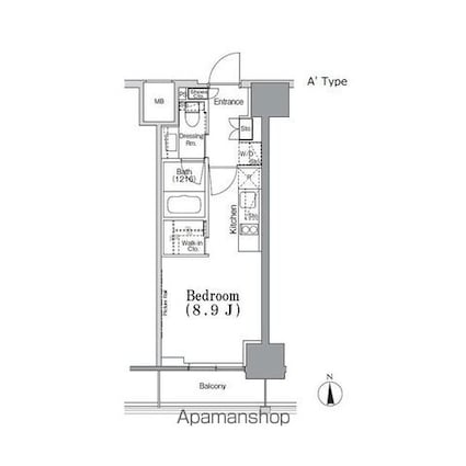 パークハビオ飯田橋[1R/25.02m2]の間取図