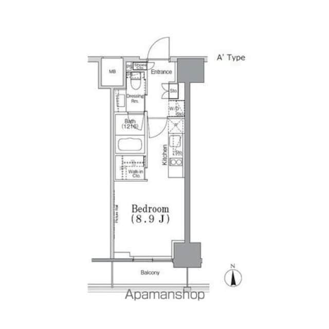 パークハビオ飯田橋[1R/25.02m2]の間取図