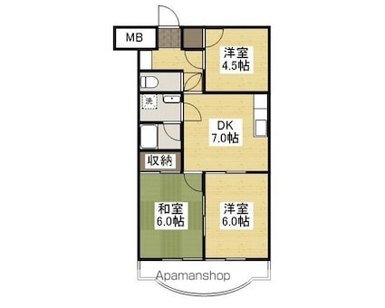 サンライフあけぼの[3DK/53.73m2]の間取図