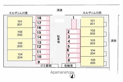 香川県高松市香西東町[1LDK/39.19m2]の配置図