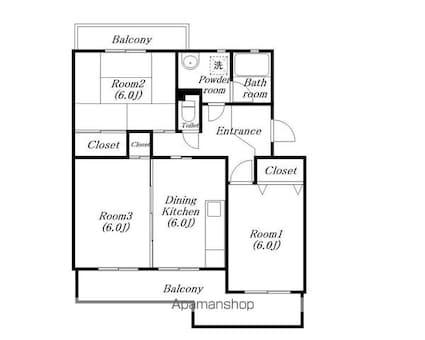 ハイエスト松栄２号館[3DK/74.7m2]の間取図
