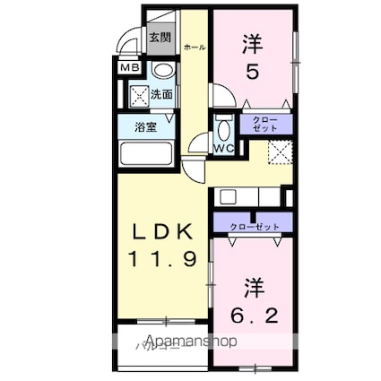 ヴェールフォンセ[2LDK/54.16m2]の間取図